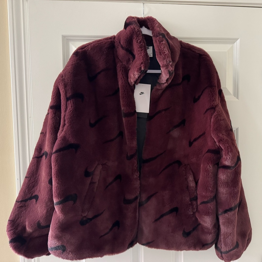 NWT Nike faux fur logo coat